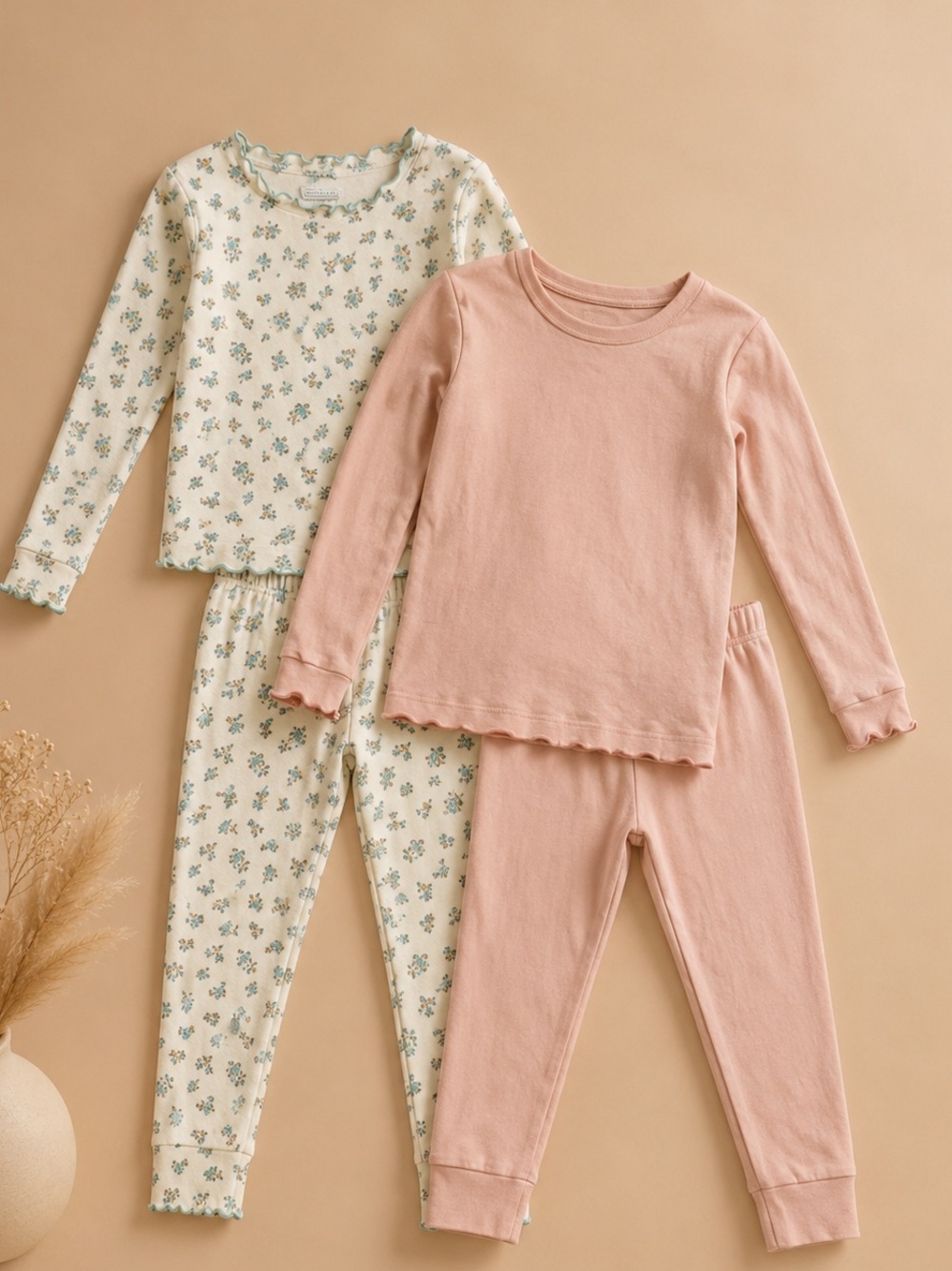 Burt’s Bees + Aumau Girls Pajama Bundle Size 7/8 Floral Pink 4 Piece Set